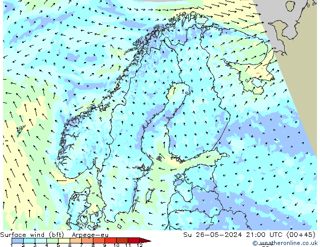 Vent 10 m (bft) Arpege-eu dim 26.05.2024 21 UTC