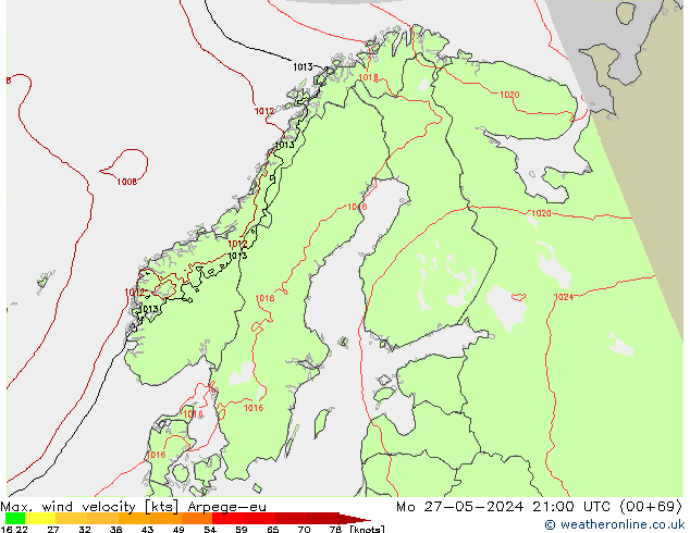 Maks. Rüzgar Hızı Arpege-eu Pzt 27.05.2024 21 UTC