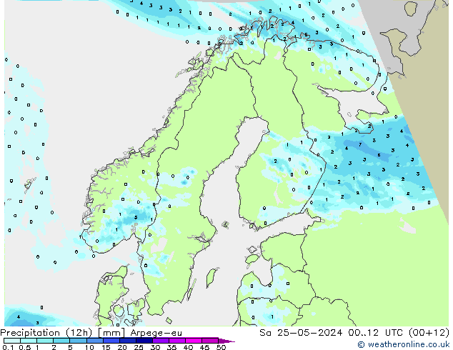 Totale neerslag (12h) Arpege-eu za 25.05.2024 12 UTC