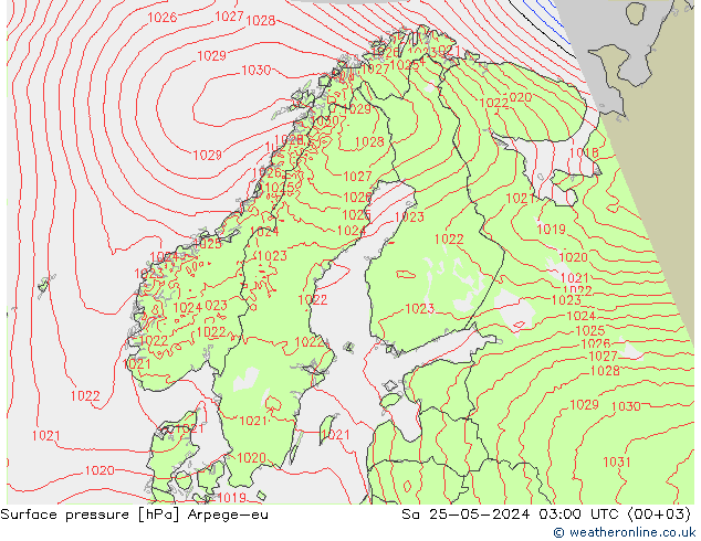 Atmosférický tlak Arpege-eu So 25.05.2024 03 UTC