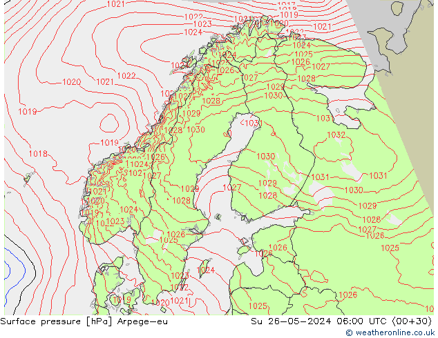 Presión superficial Arpege-eu dom 26.05.2024 06 UTC