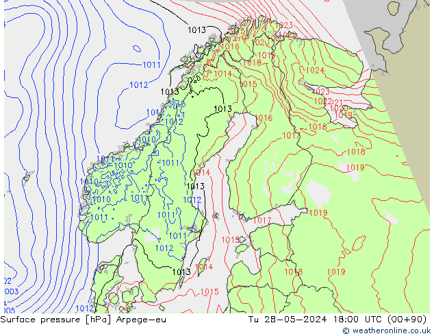 Surface pressure Arpege-eu Tu 28.05.2024 18 UTC