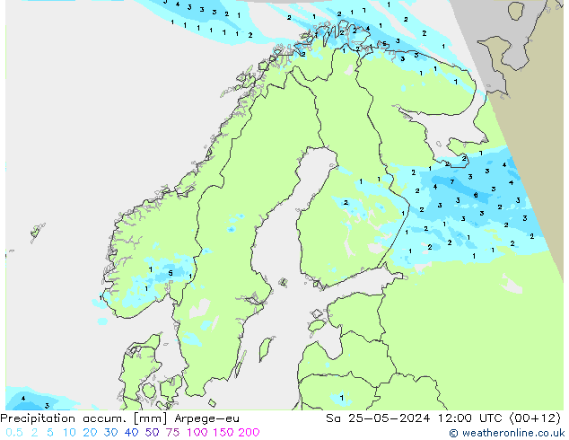 Totale neerslag Arpege-eu za 25.05.2024 12 UTC