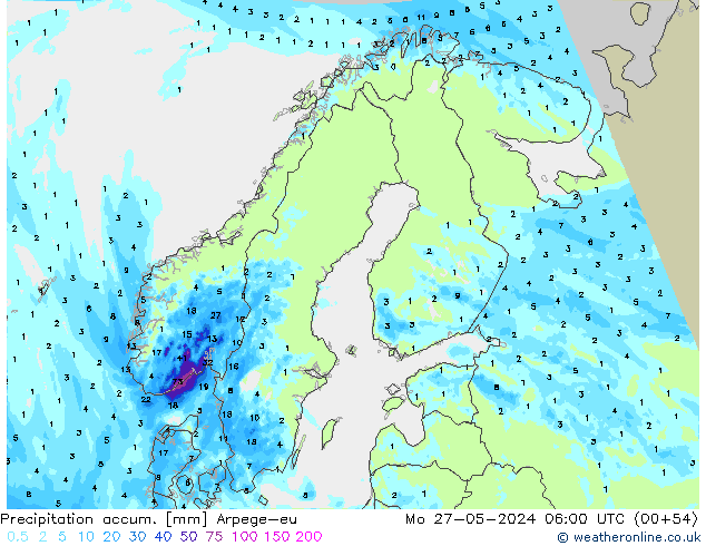 Precipitation accum. Arpege-eu Seg 27.05.2024 06 UTC