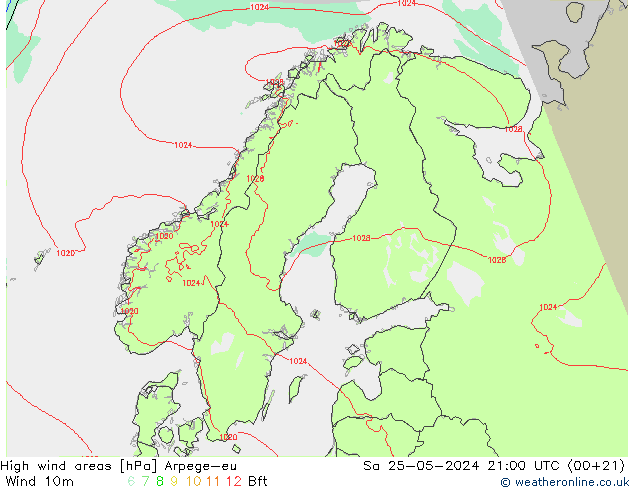 High wind areas Arpege-eu Sa 25.05.2024 21 UTC