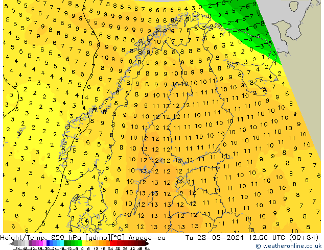 Height/Temp. 850 hPa Arpege-eu Ter 28.05.2024 12 UTC