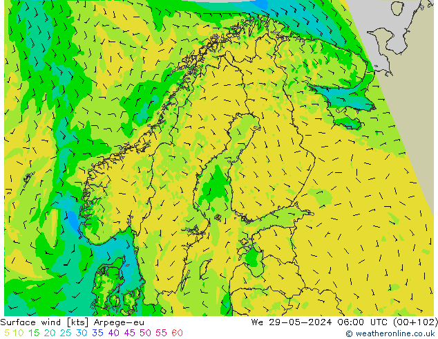 Surface wind Arpege-eu We 29.05.2024 06 UTC