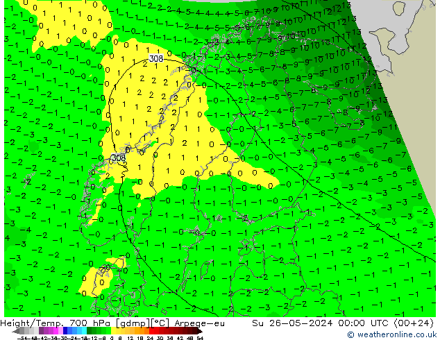 Height/Temp. 700 hPa Arpege-eu So 26.05.2024 00 UTC