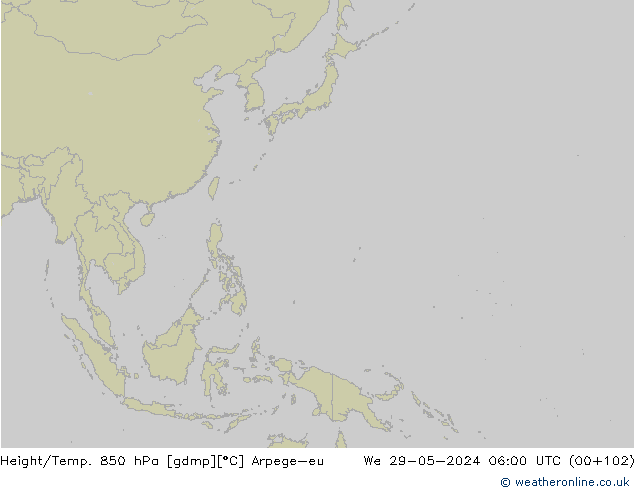 Géop./Temp. 850 hPa Arpege-eu mer 29.05.2024 06 UTC