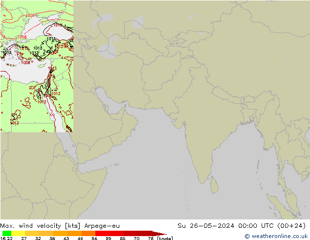 Max. wind velocity Arpege-eu dom 26.05.2024 00 UTC