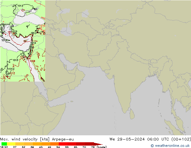 Max. wind snelheid Arpege-eu wo 29.05.2024 06 UTC