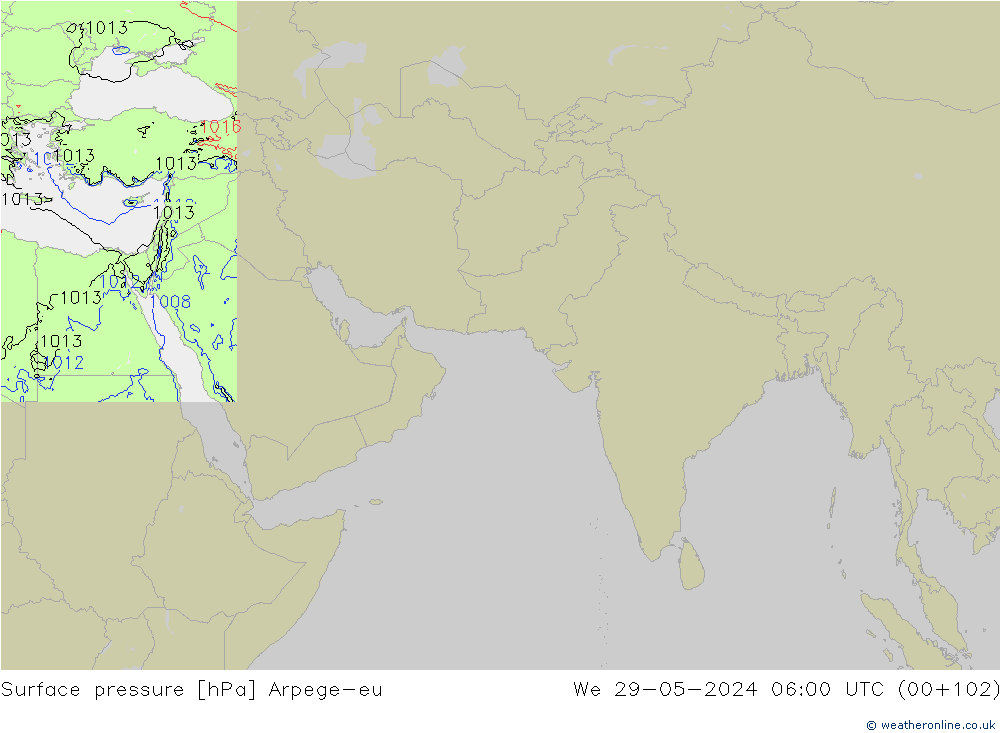 Pressione al suolo Arpege-eu mer 29.05.2024 06 UTC