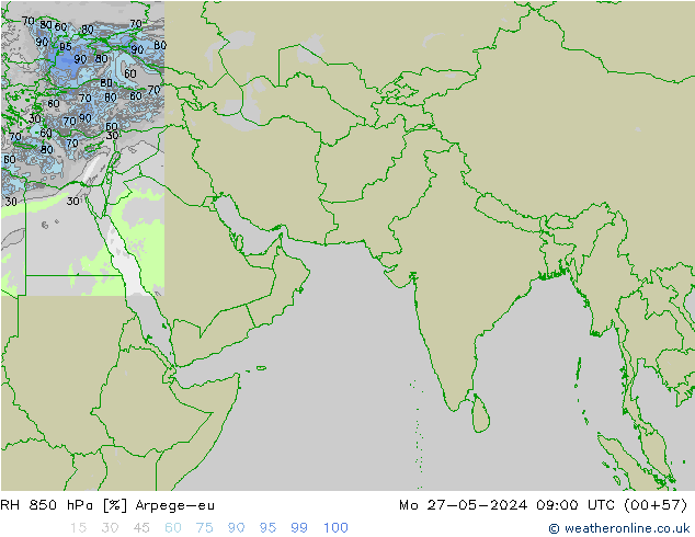 RH 850 гПа Arpege-eu пн 27.05.2024 09 UTC