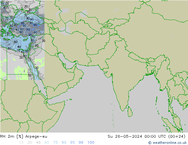 RH 2m Arpege-eu 星期日 26.05.2024 00 UTC