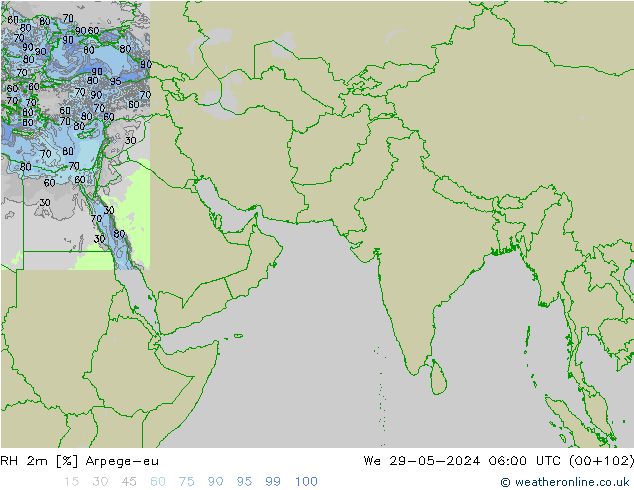 RH 2m Arpege-eu mer 29.05.2024 06 UTC