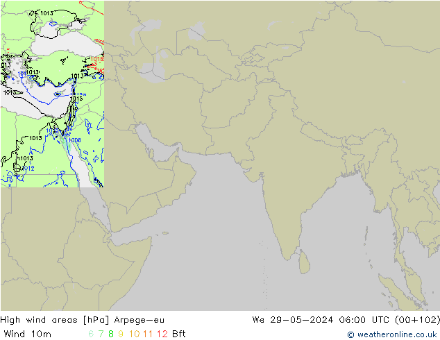 High wind areas Arpege-eu St 29.05.2024 06 UTC