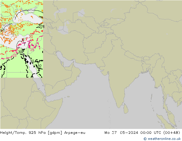 Height/Temp. 925 hPa Arpege-eu Mo 27.05.2024 00 UTC