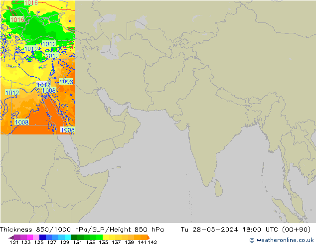 Thck 850-1000 hPa Arpege-eu  28.05.2024 18 UTC