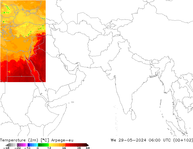 Temperatura (2m) Arpege-eu mié 29.05.2024 06 UTC