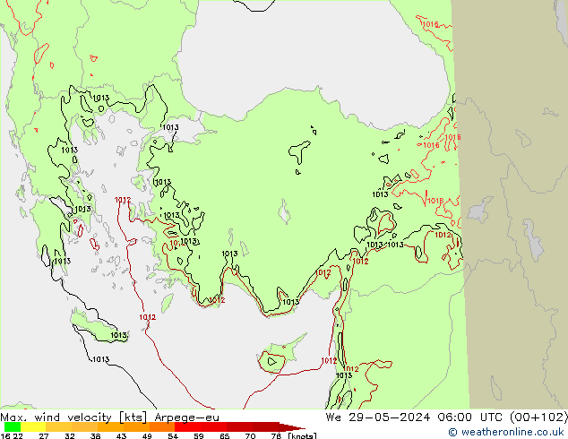 Maks. Rüzgar Hızı Arpege-eu Çar 29.05.2024 06 UTC