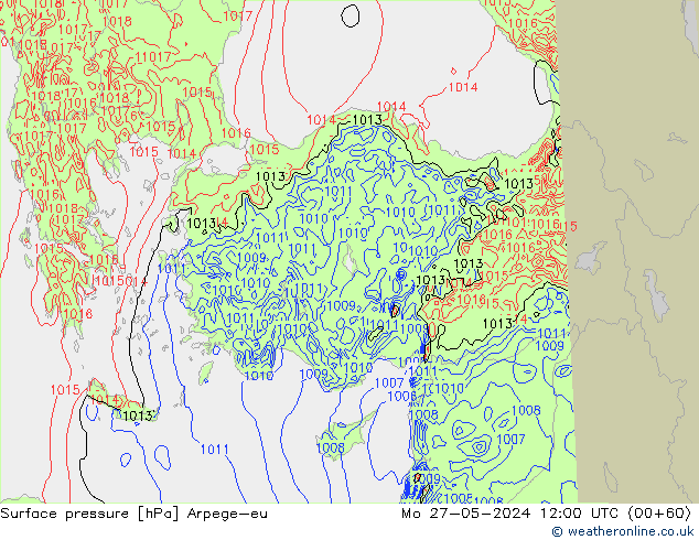 Pressione al suolo Arpege-eu lun 27.05.2024 12 UTC