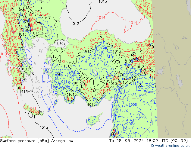 Presión superficial Arpege-eu mar 28.05.2024 18 UTC