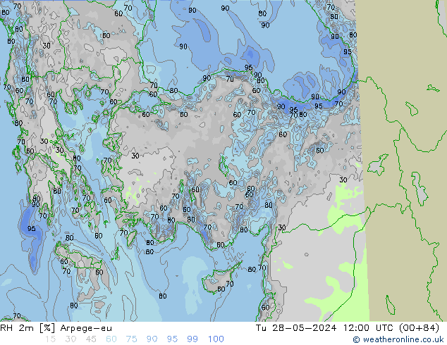 Humedad rel. 2m Arpege-eu mar 28.05.2024 12 UTC