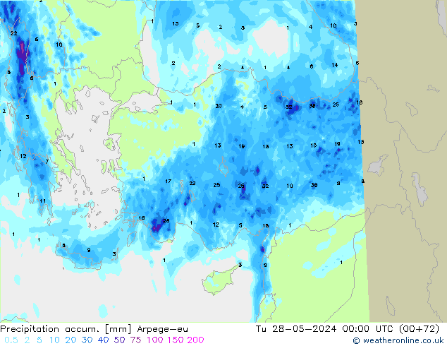 Toplam Yağış Arpege-eu Sa 28.05.2024 00 UTC