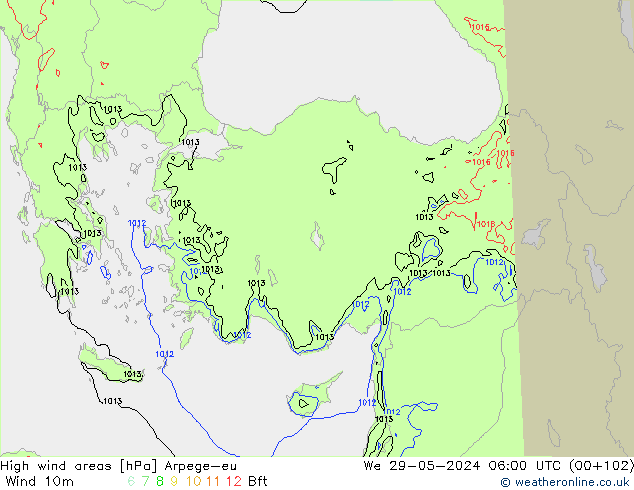 High wind areas Arpege-eu We 29.05.2024 06 UTC