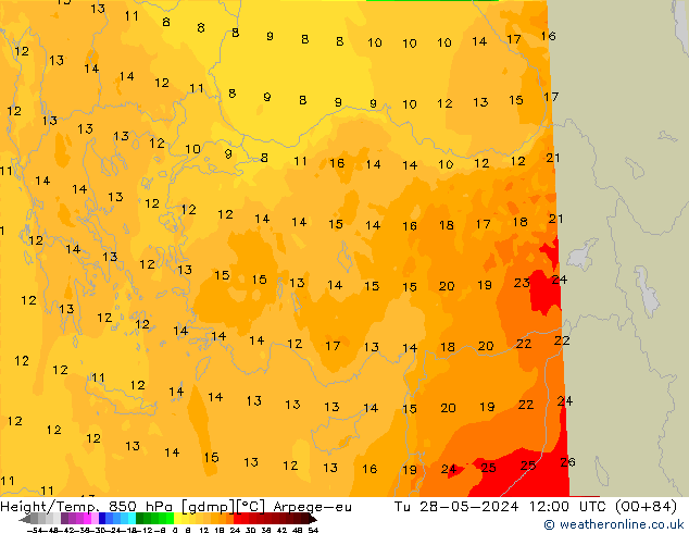 Yükseklik/Sıc. 850 hPa Arpege-eu Sa 28.05.2024 12 UTC