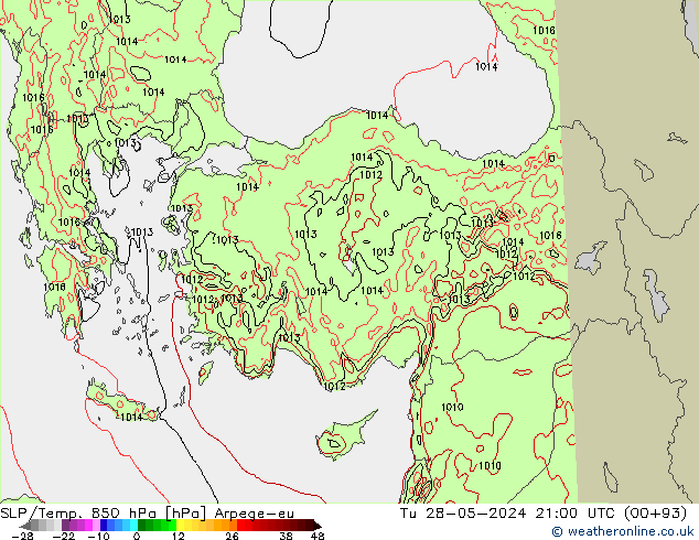 SLP/Temp. 850 hPa Arpege-eu  28.05.2024 21 UTC