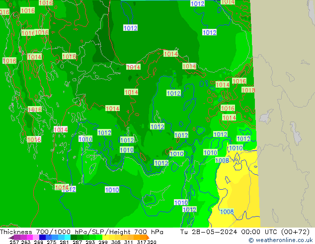 700-1000 hPa Kalınlığı Arpege-eu Sa 28.05.2024 00 UTC