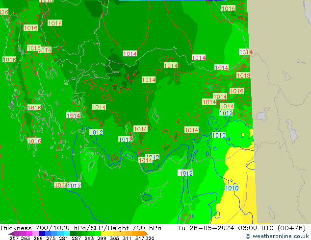 Thck 700-1000 hPa Arpege-eu Tu 28.05.2024 06 UTC