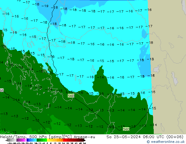 Hoogte/Temp. 500 hPa Arpege-eu za 25.05.2024 06 UTC