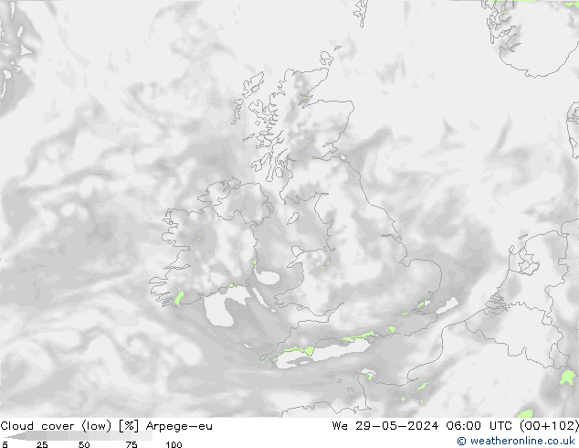 Bewolking (Laag) Arpege-eu wo 29.05.2024 06 UTC