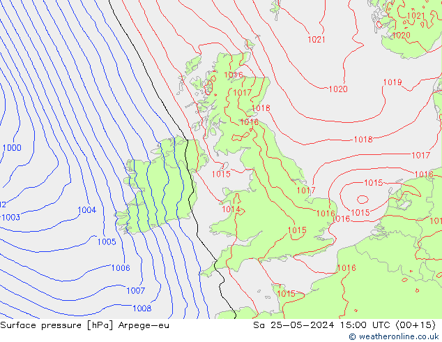 Atmosférický tlak Arpege-eu So 25.05.2024 15 UTC