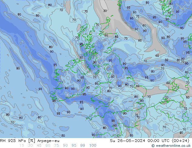 RH 925 hPa Arpege-eu nie. 26.05.2024 00 UTC