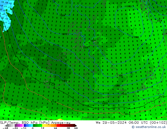 SLP/Temp. 850 hPa Arpege-eu wo 29.05.2024 06 UTC