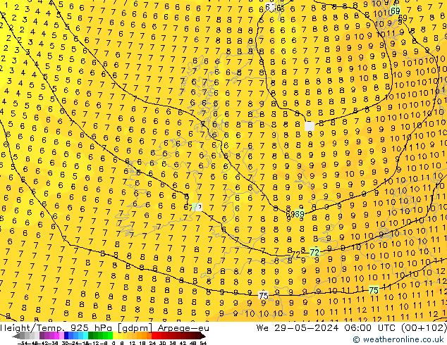 Height/Temp. 925 hPa Arpege-eu We 29.05.2024 06 UTC