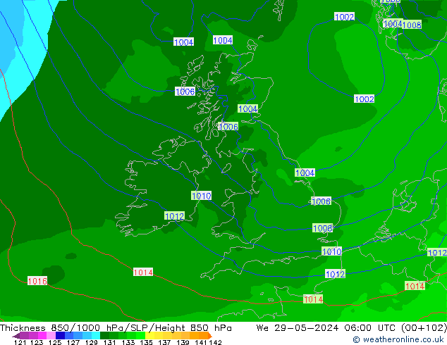 Dikte 850-1000 hPa Arpege-eu wo 29.05.2024 06 UTC