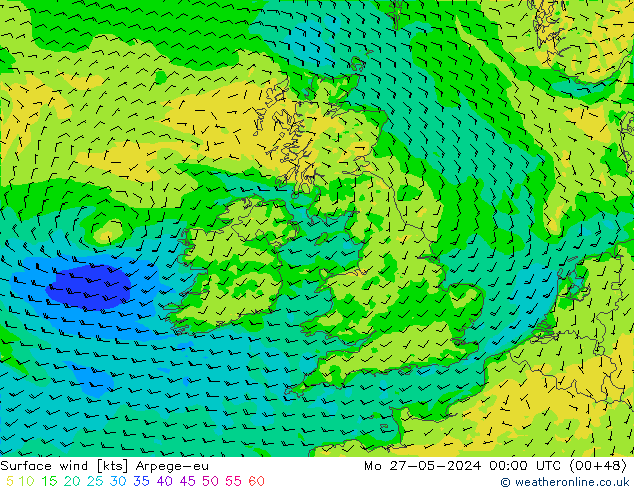 Vent 10 m Arpege-eu lun 27.05.2024 00 UTC