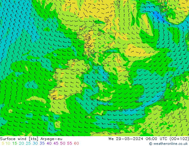 Surface wind Arpege-eu We 29.05.2024 06 UTC