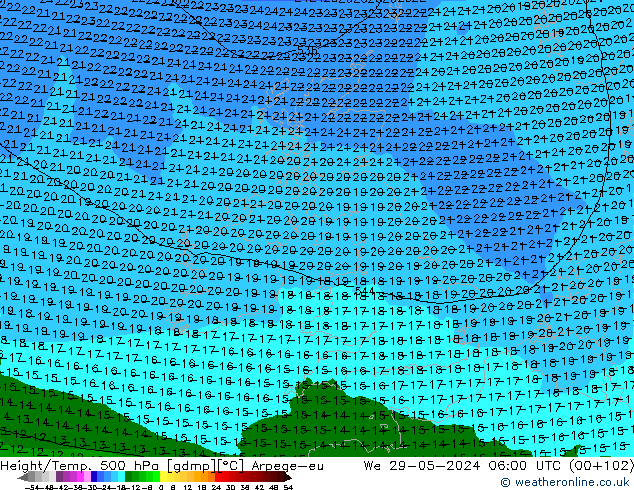 Yükseklik/Sıc. 500 hPa Arpege-eu Çar 29.05.2024 06 UTC