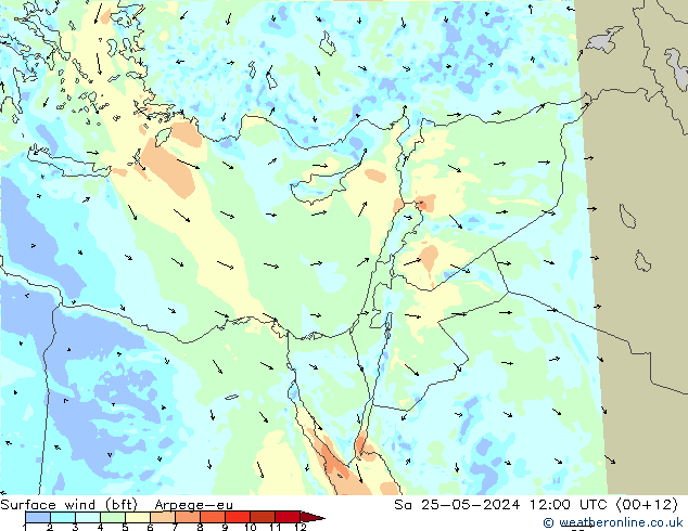 Surface wind (bft) Arpege-eu Sa 25.05.2024 12 UTC