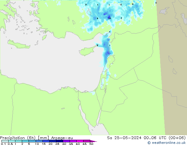 Precipitation (6h) Arpege-eu Sa 25.05.2024 06 UTC