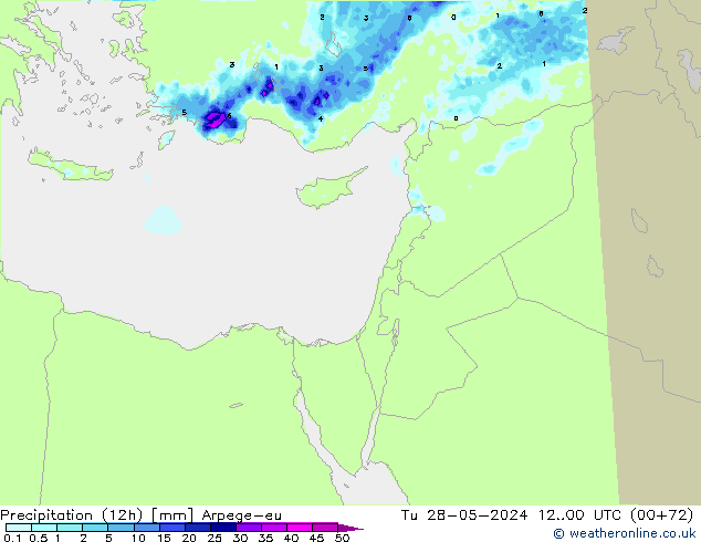 Yağış (12h) Arpege-eu Sa 28.05.2024 00 UTC