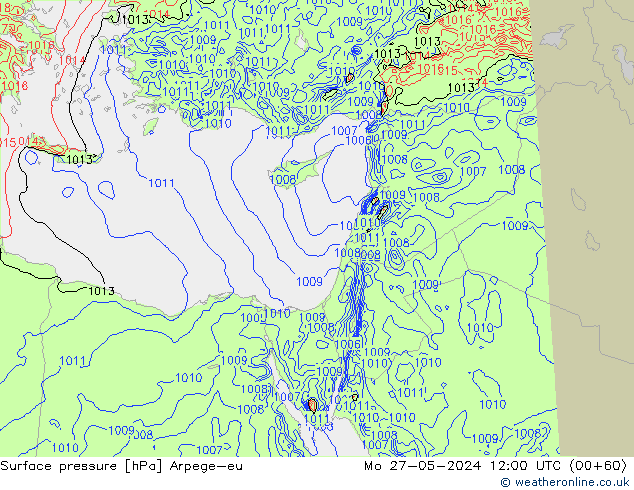 Pressione al suolo Arpege-eu lun 27.05.2024 12 UTC