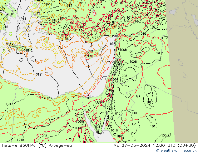 Theta-e 850гПа Arpege-eu пн 27.05.2024 12 UTC