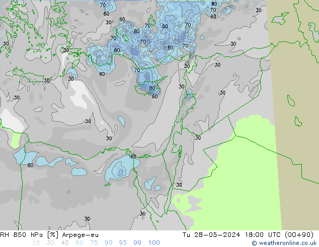 RH 850 hPa Arpege-eu Di 28.05.2024 18 UTC