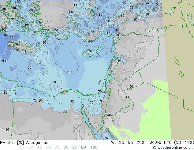 RH 2m Arpege-eu We 29.05.2024 06 UTC